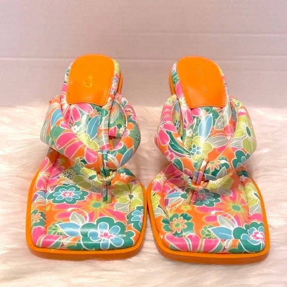 New Sam Edelman Circus Skeet Floral Orange Sandals Size 7 1/2 - Picture 3 of 13